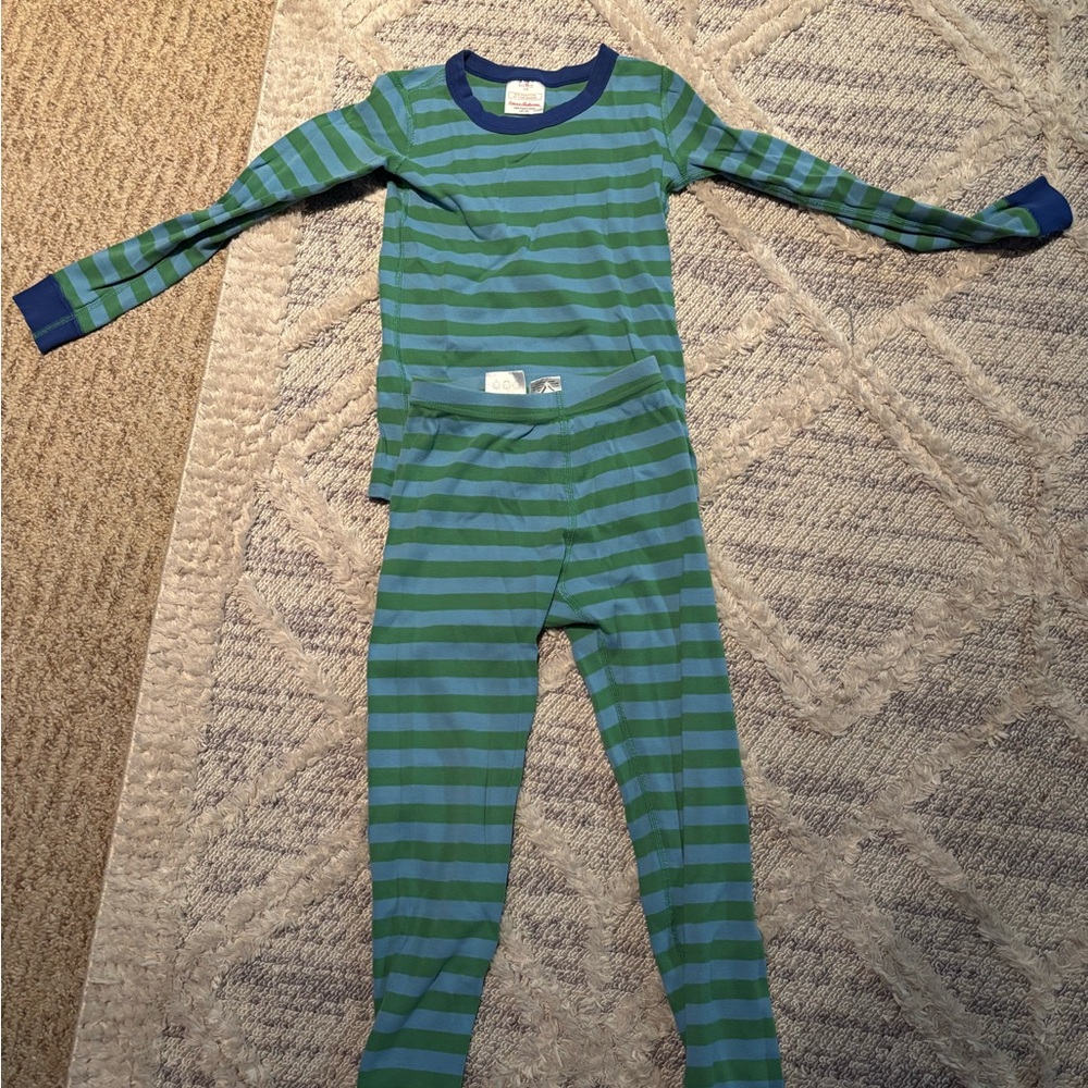 Hanna Andersson Green and Blue Striped Pajama Set
